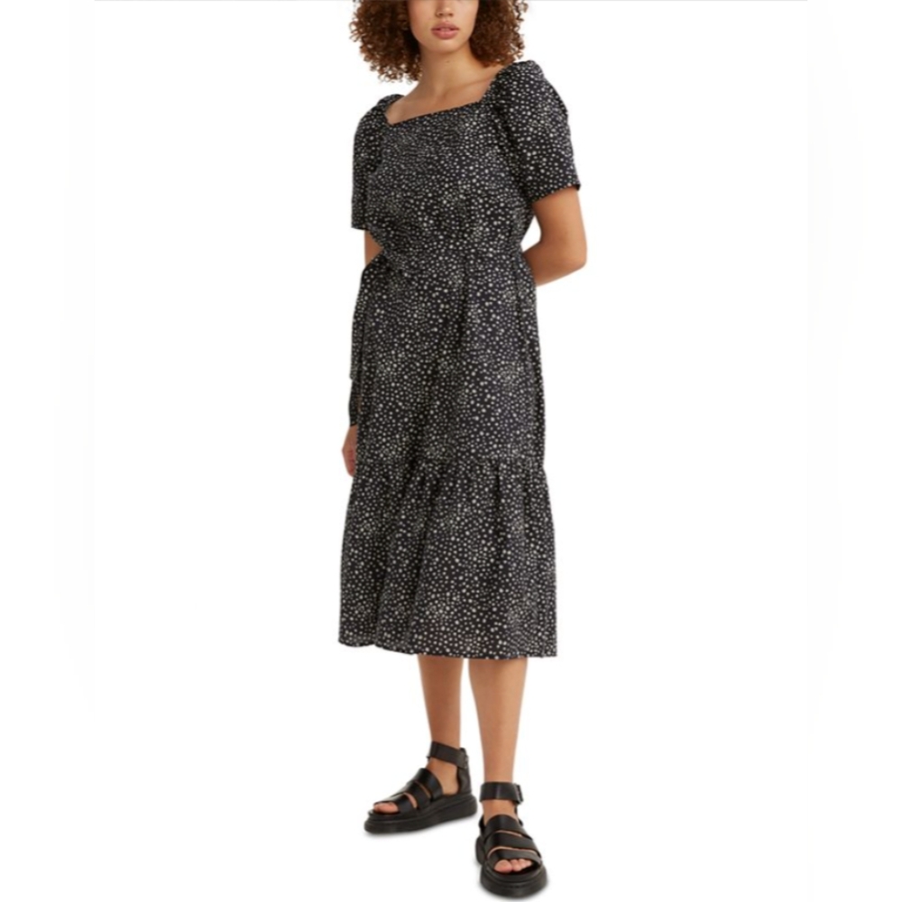 NWT Levi's Black Floral Bailey Cotton Midi Dress with Puff Sleeves Size Large